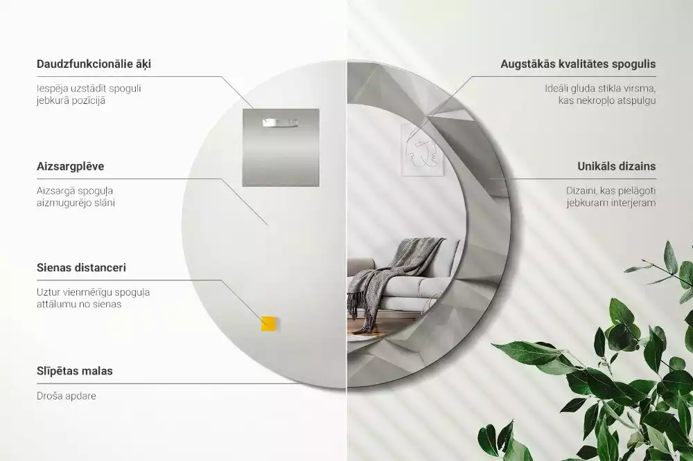 Miroir rond imprimé Cristal blanc abstrait