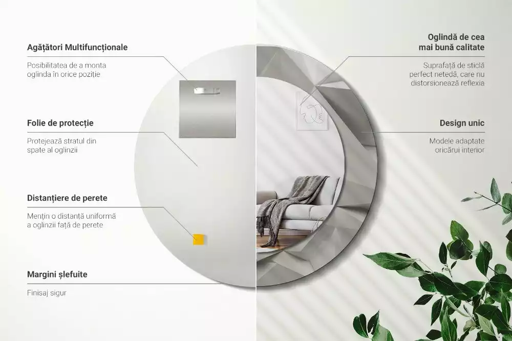 Miroir rond imprimé Cristal blanc abstrait
