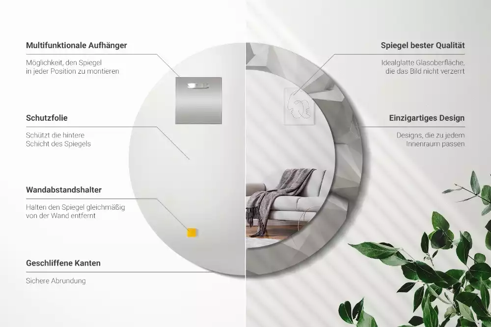 Miroir rond imprimé Cristal blanc abstrait