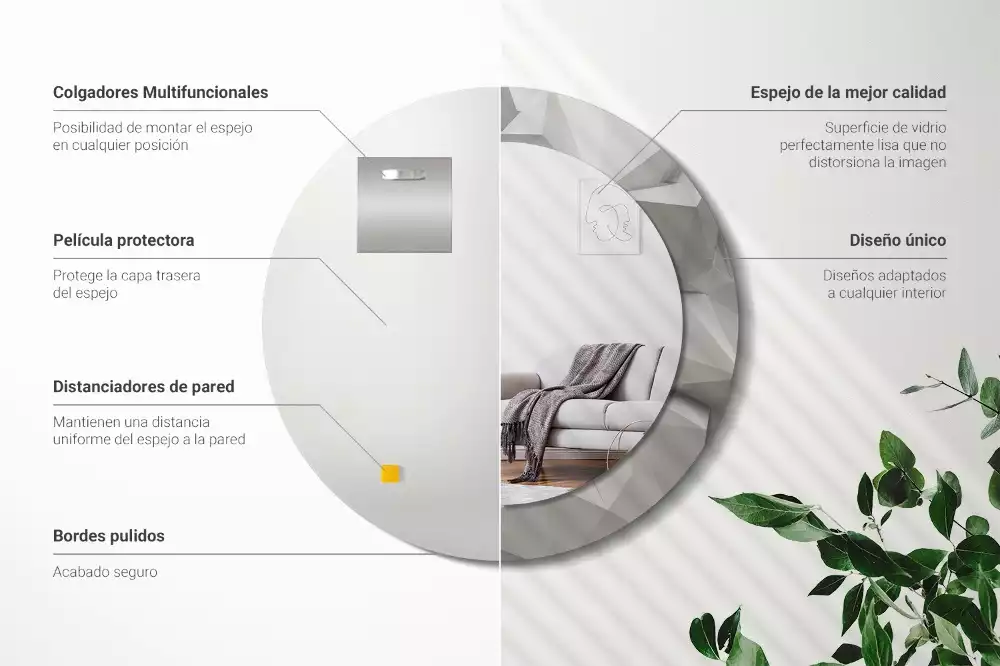 Miroir rond imprimé Cristal blanc abstrait