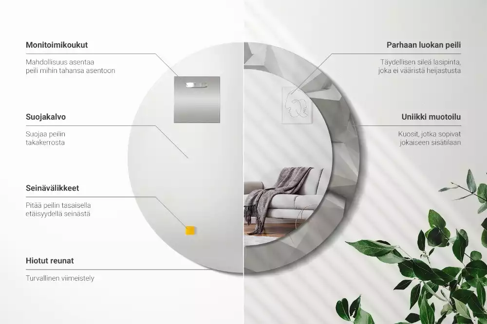 Miroir rond imprimé Cristal blanc abstrait