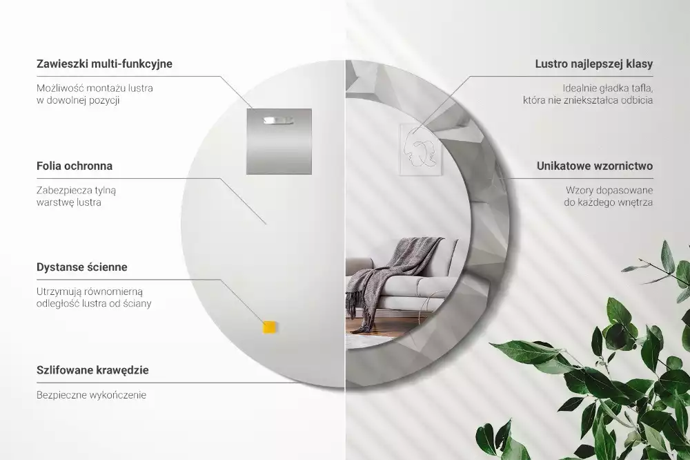 Miroir rond imprimé Cristal blanc abstrait