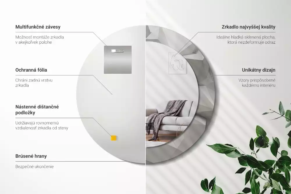 Miroir rond imprimé Cristal blanc abstrait