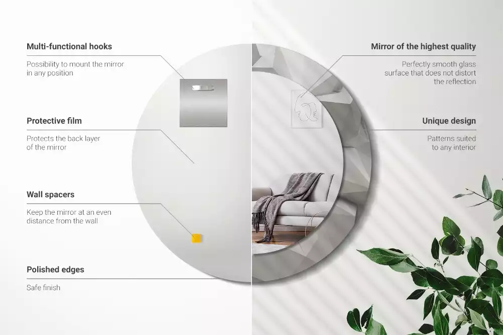 Miroir rond imprimé Cristal blanc abstrait