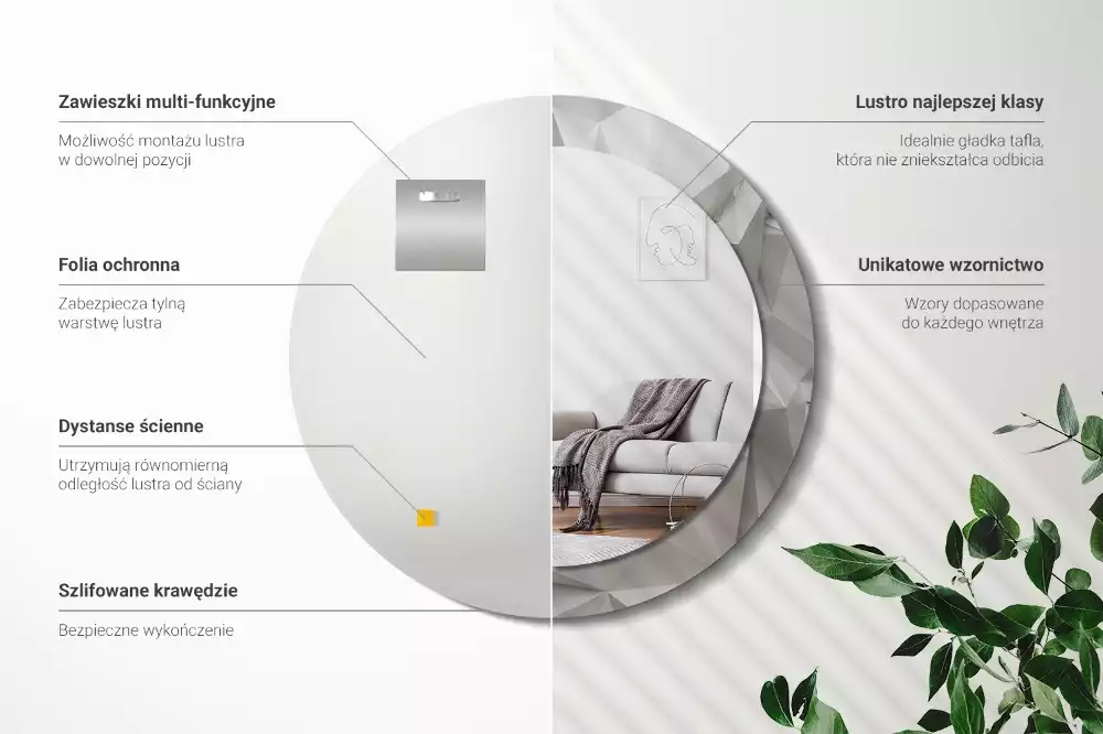 Miroir rond imprimé Cristal blanc abstrait