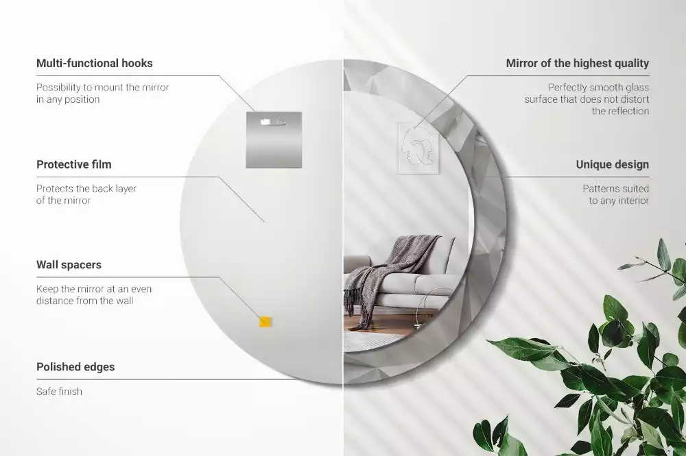 Miroir rond imprimé Cristal blanc abstrait