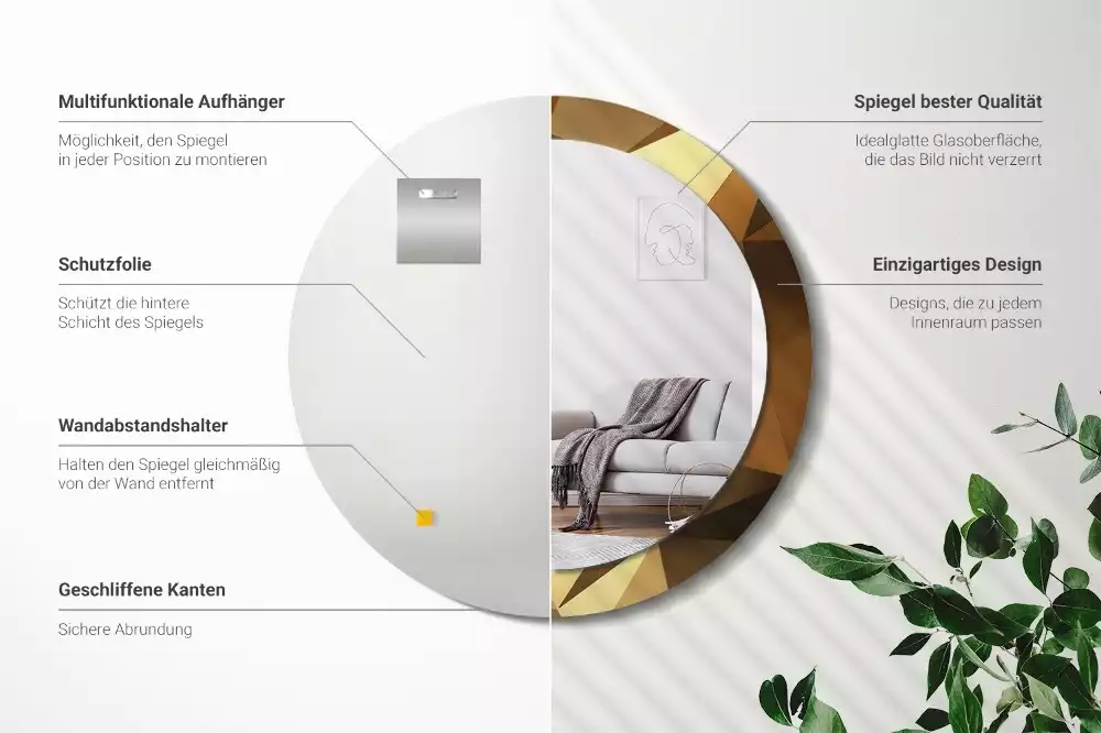 Miroir rond cadre avec impression Motif géométrique