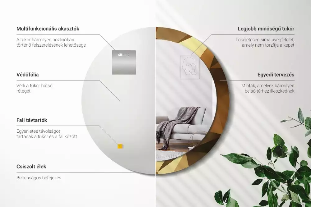 Miroir rond cadre avec impression Motif géométrique