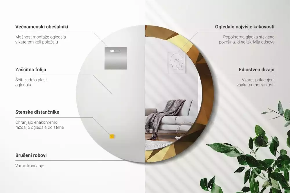 Miroir rond cadre avec impression Motif géométrique