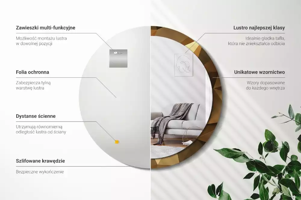 Miroir rond cadre avec impression Motif géométrique