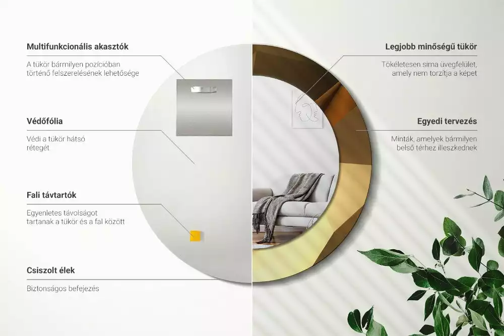 Miroir rond cadre avec impression Motif géométrique