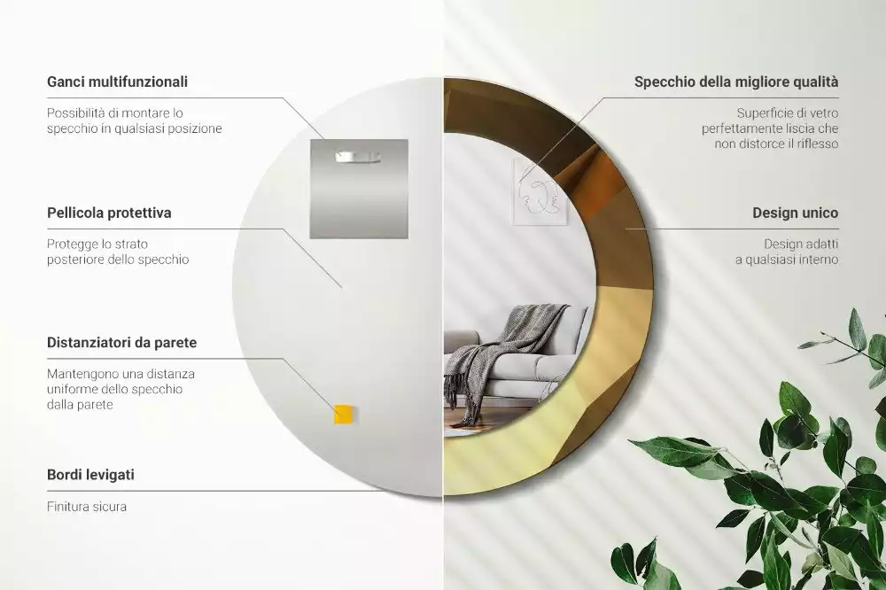 Miroir rond cadre avec impression Motif géométrique