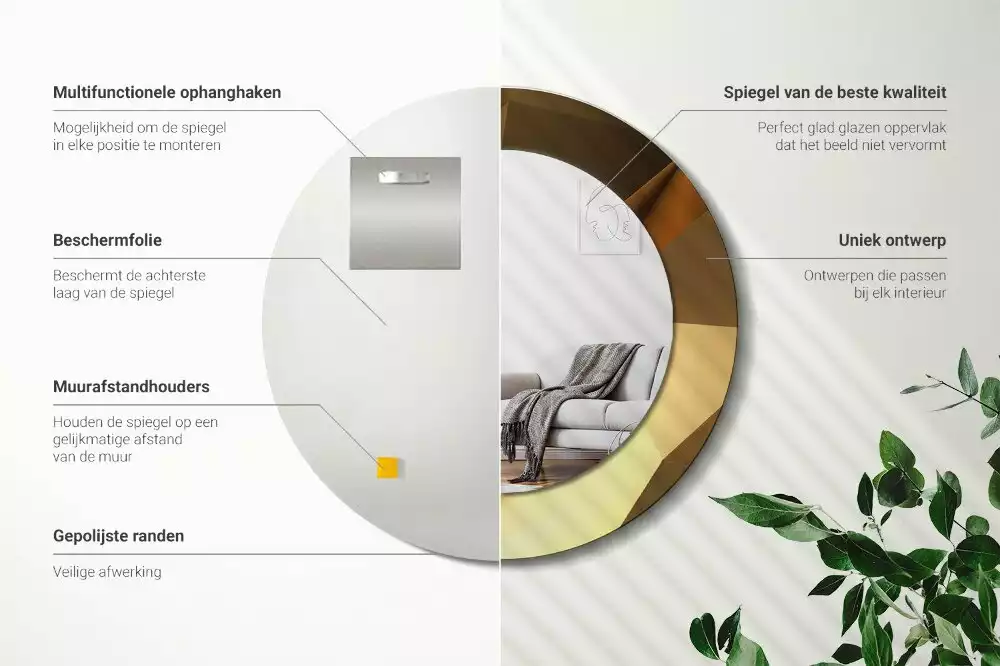Miroir rond cadre avec impression Motif géométrique