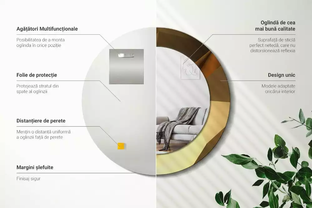 Miroir rond cadre avec impression Motif géométrique