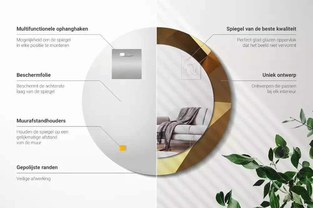 Miroir rond cadre avec impression Motif géométrique