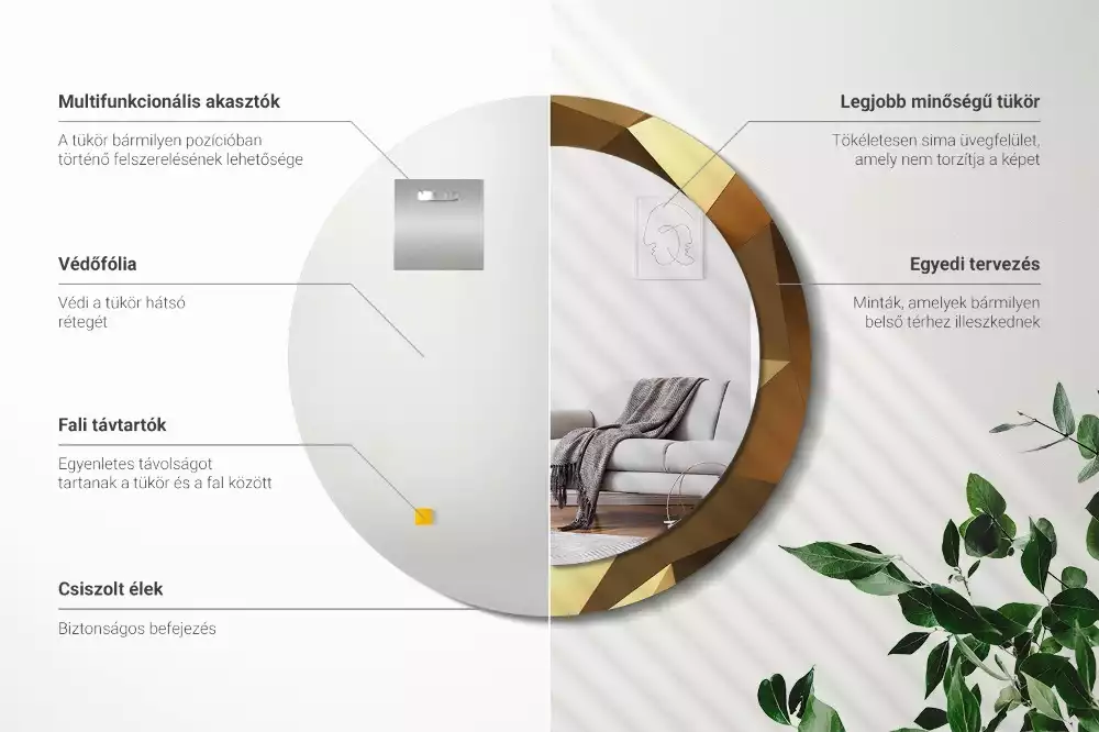 Miroir rond cadre avec impression Motif géométrique