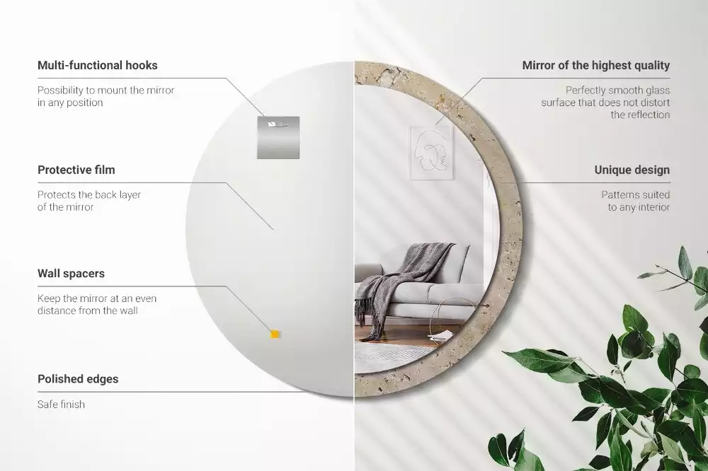 Miroir rond cadre avec impression Imitation pierre