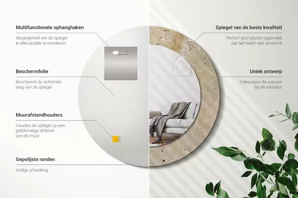 Miroir rond cadre avec impression Imitation pierre