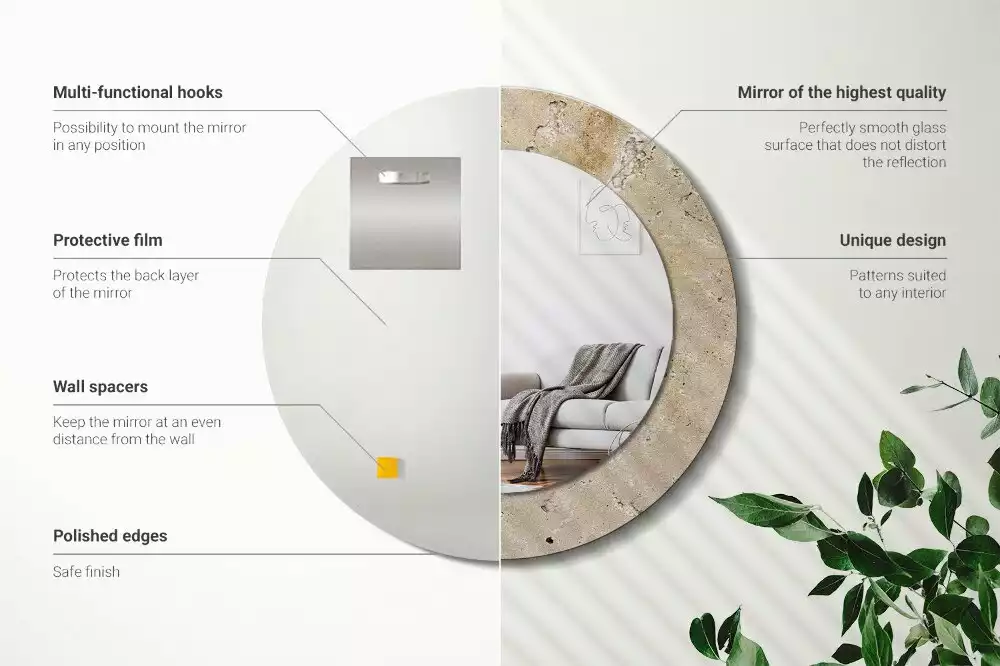 Miroir rond cadre avec impression Imitation pierre