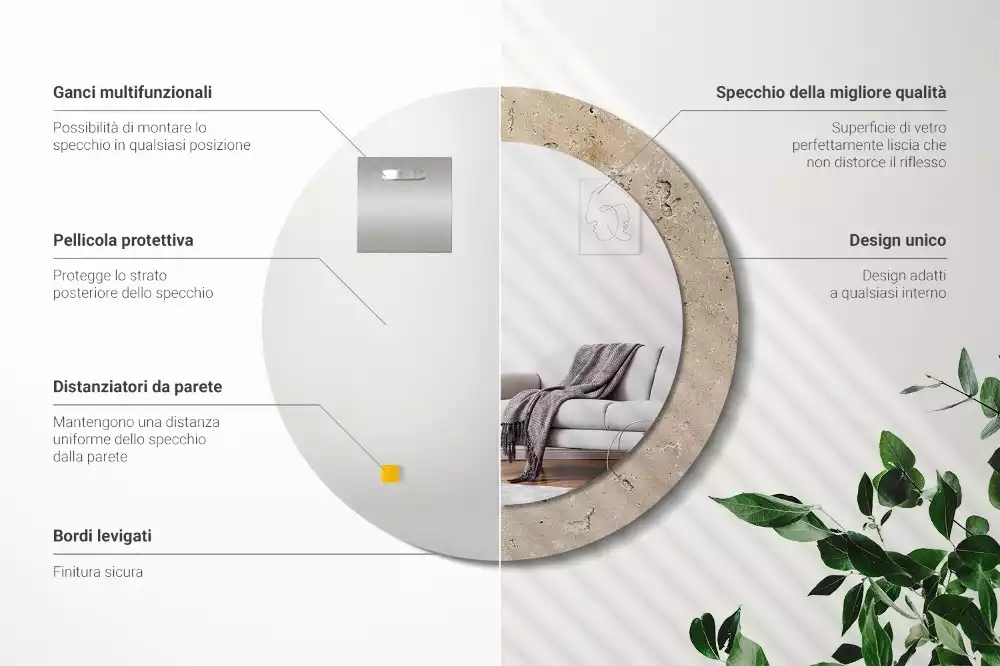 Miroir rond cadre avec impression Imitation pierre