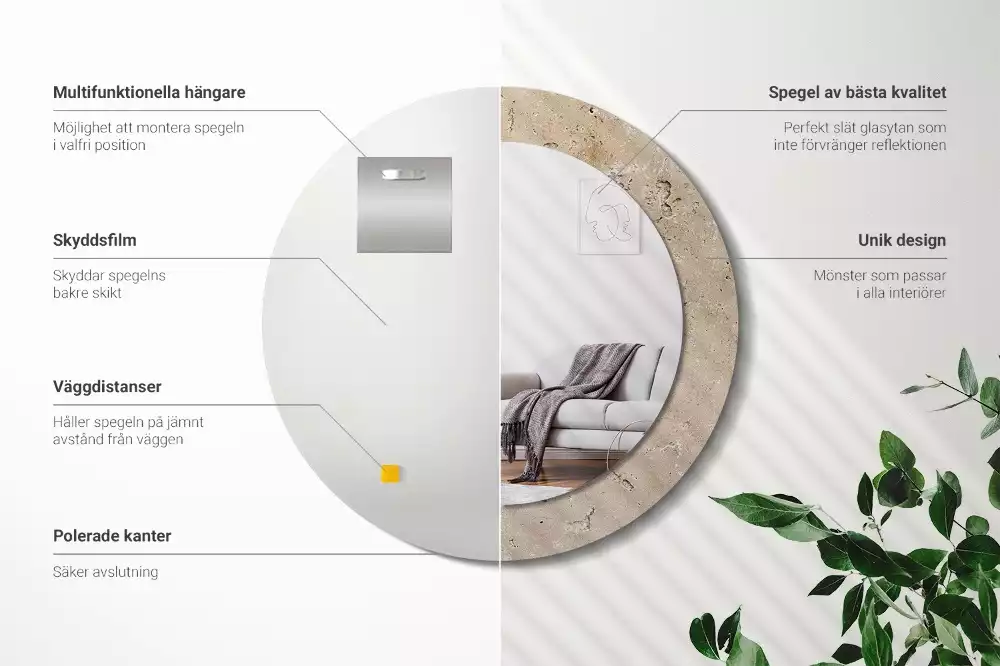 Miroir rond cadre avec impression Imitation pierre