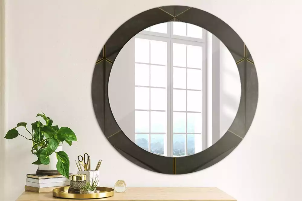 Miroir rond imprimé Triangles gris