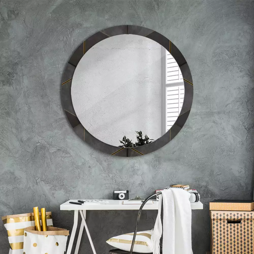 Miroir rond imprimé Triangles gris