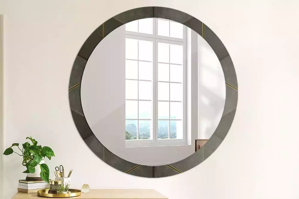 Miroir rond imprimé Triangles gris