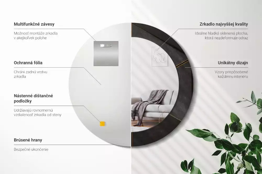 Miroir rond imprimé Triangles gris