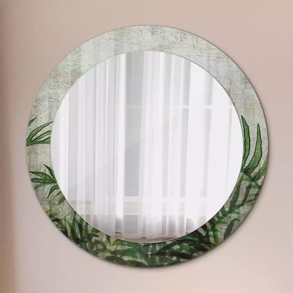 Miroir rond cadre avec impression Feuilles de fougère