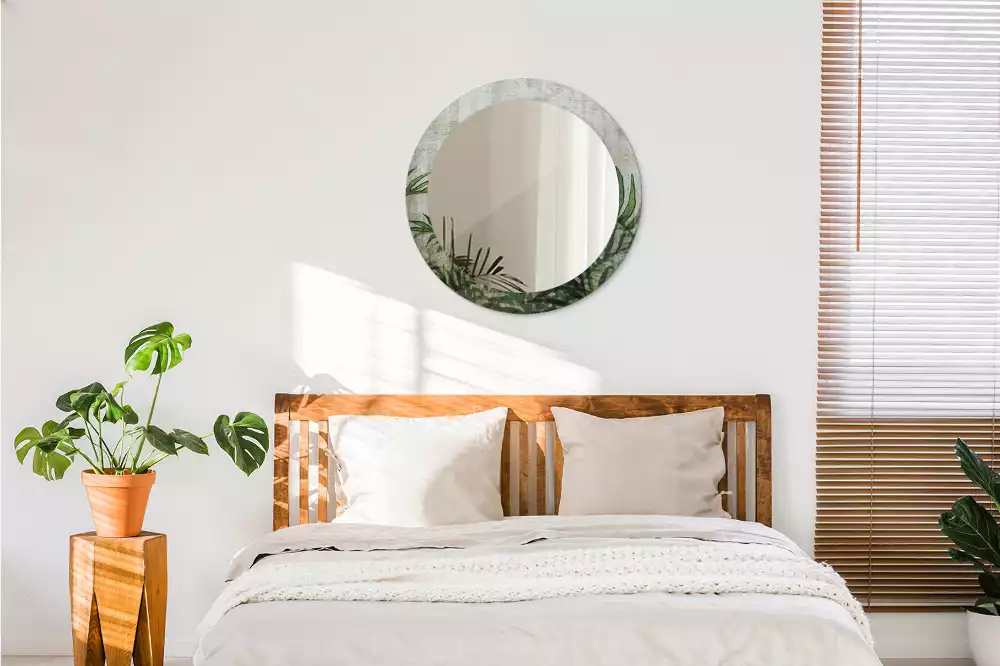 Miroir rond cadre avec impression Feuilles de fougère