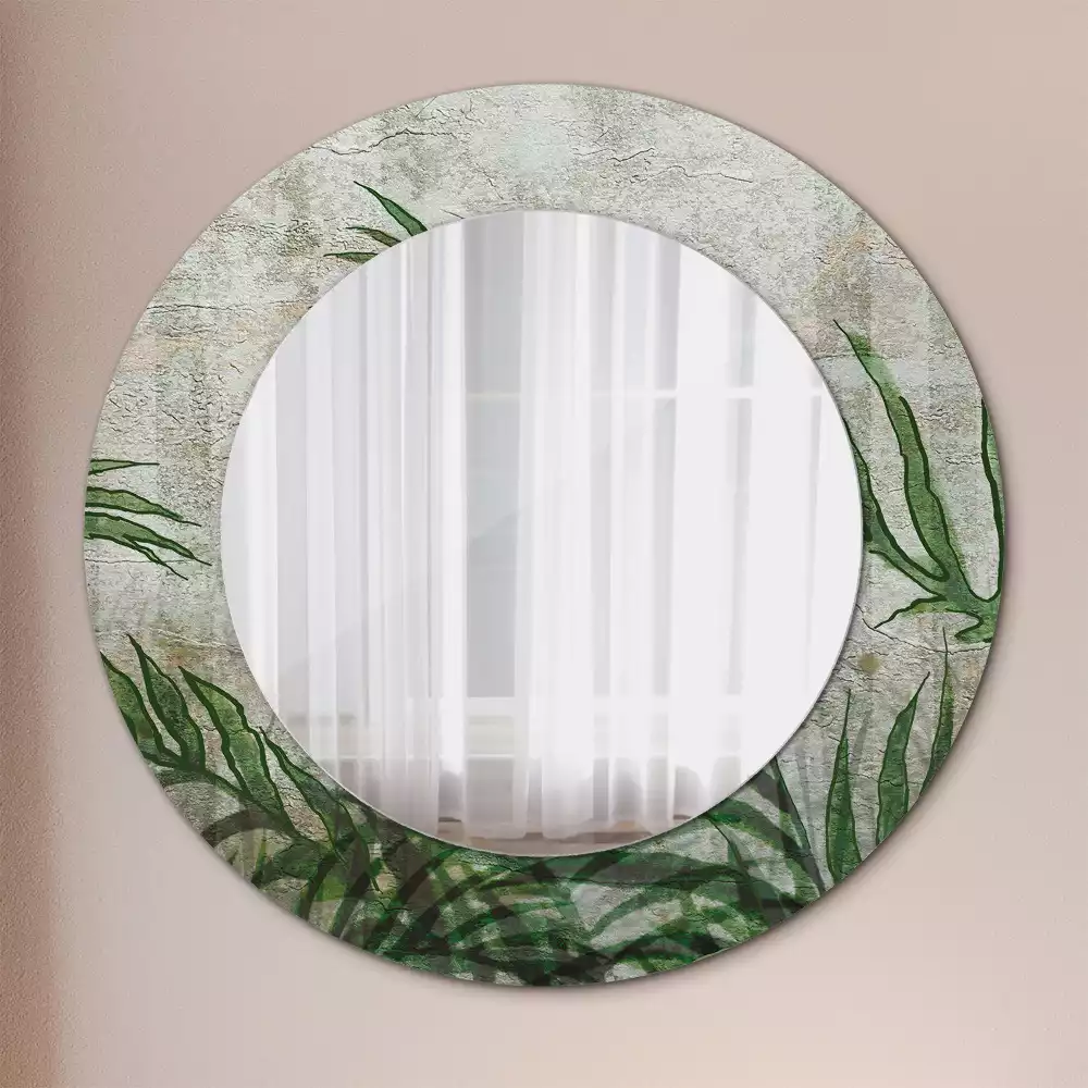 Miroir rond cadre avec impression Feuilles de fougère