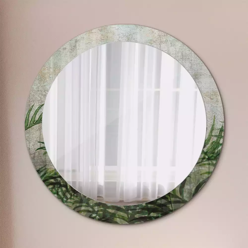 Miroir rond cadre avec impression Feuilles de fougère
