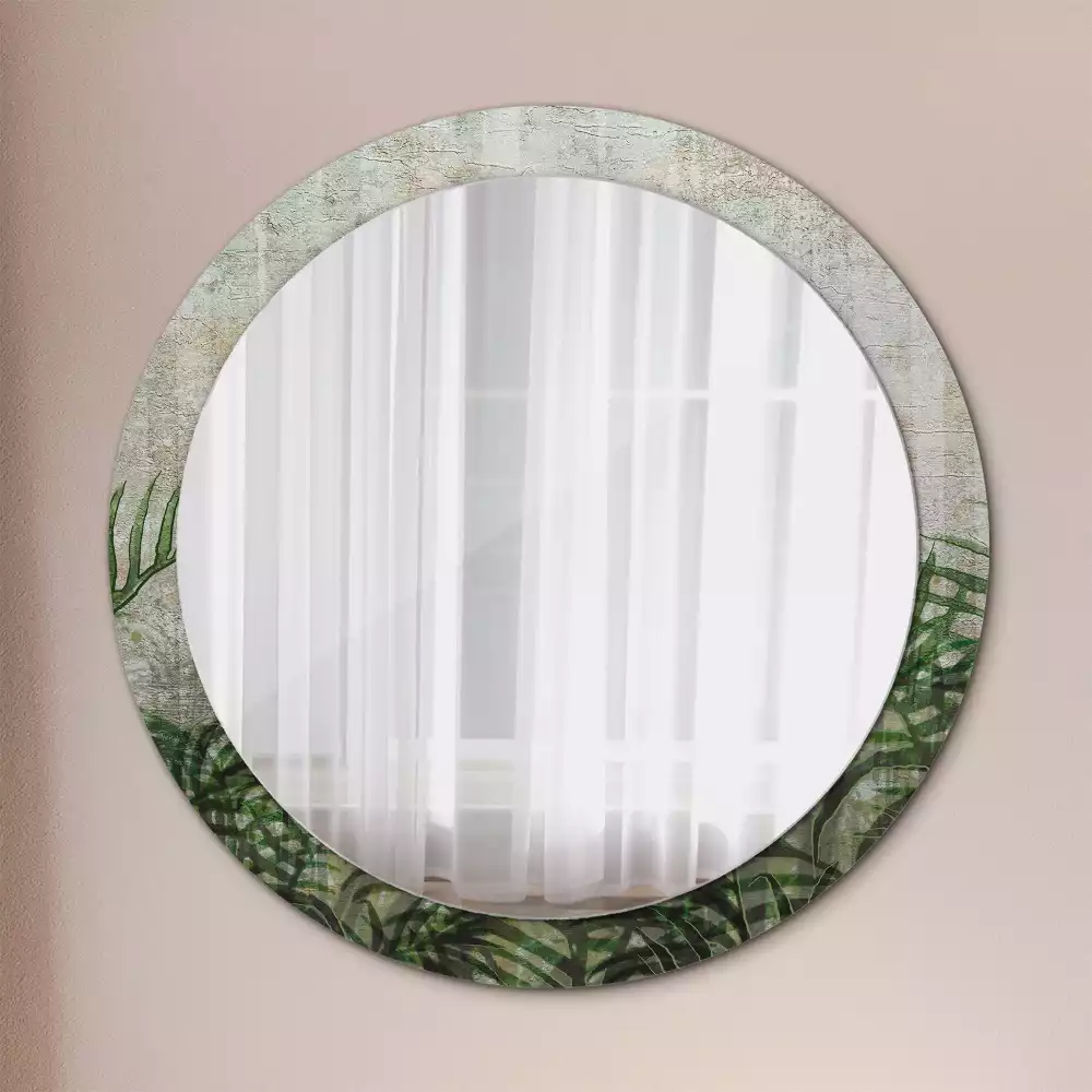 Miroir rond cadre avec impression Feuilles de fougère
