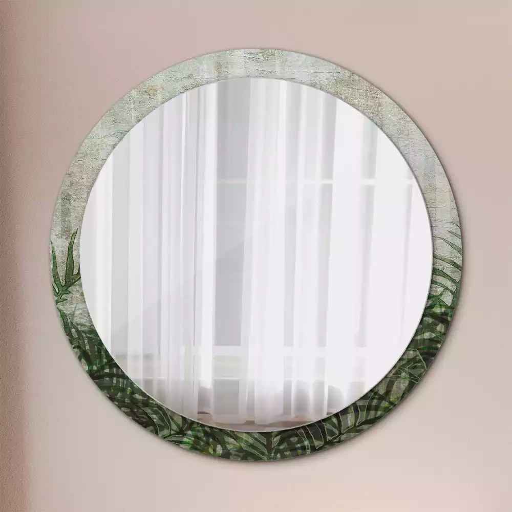 Miroir rond cadre avec impression Feuilles de fougère