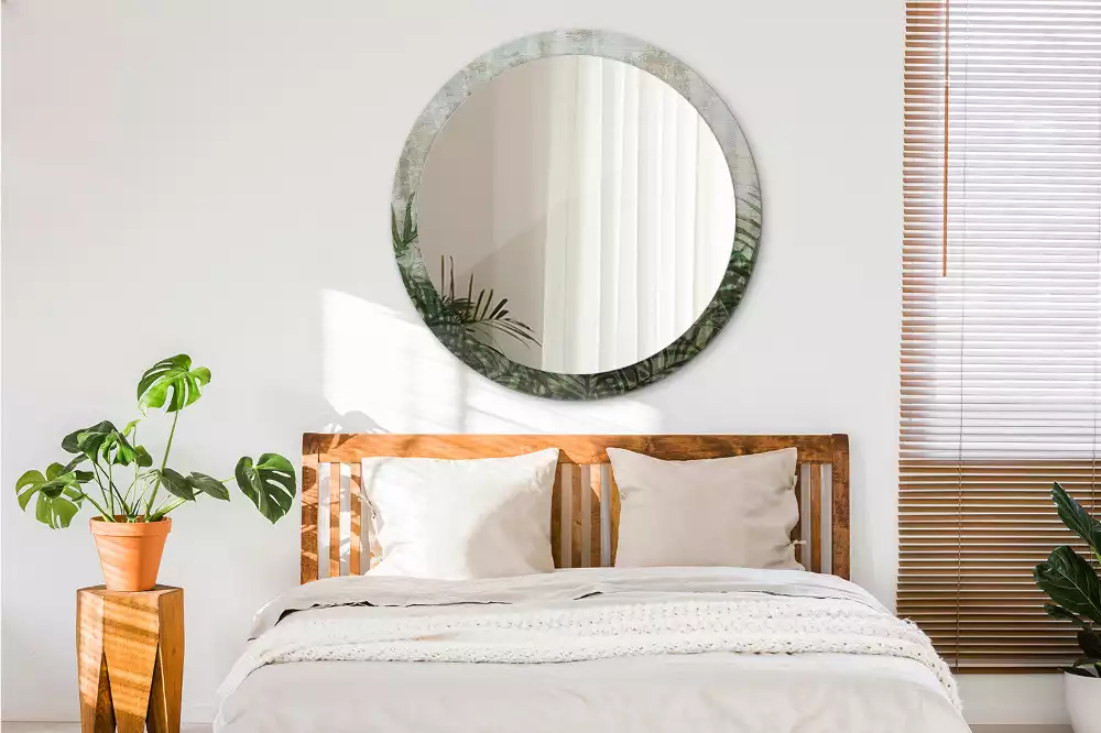 Miroir rond cadre avec impression Feuilles de fougère