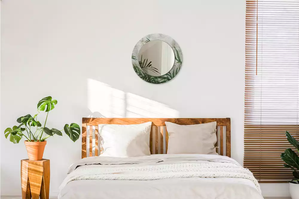 Miroir rond cadre avec impression Feuilles de fougère