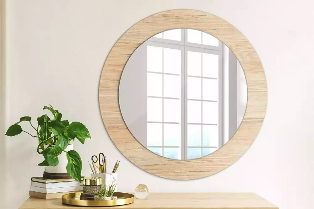 Miroir rond imprimé Bois