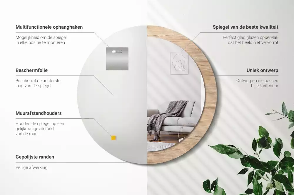 Miroir rond imprimé Bois