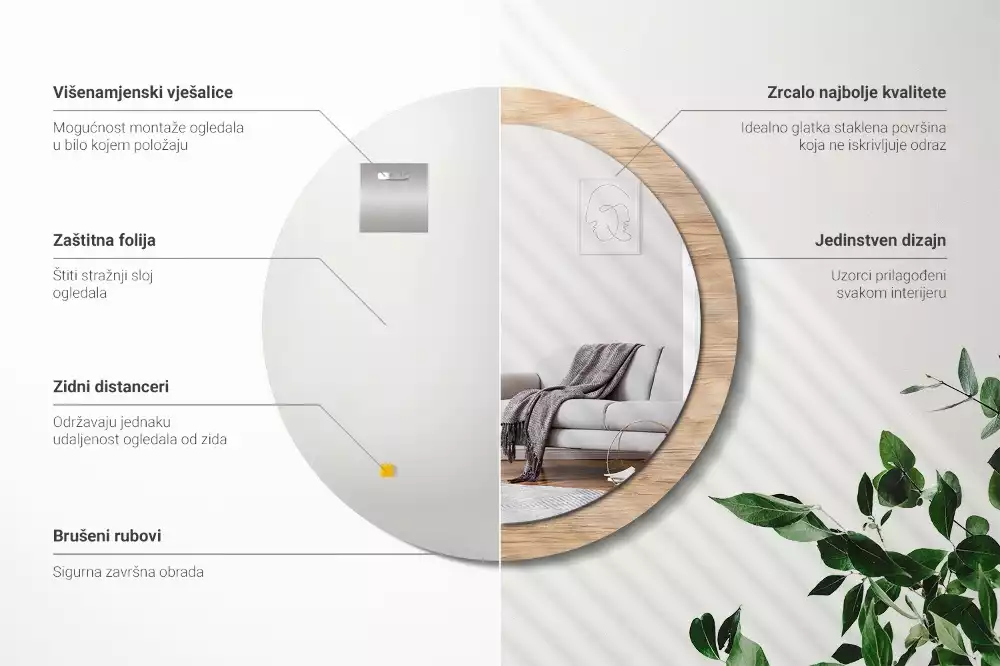 Miroir rond imprimé Bois