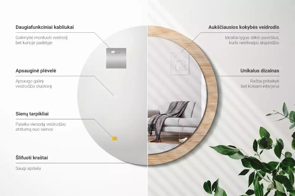 Miroir rond imprimé Bois