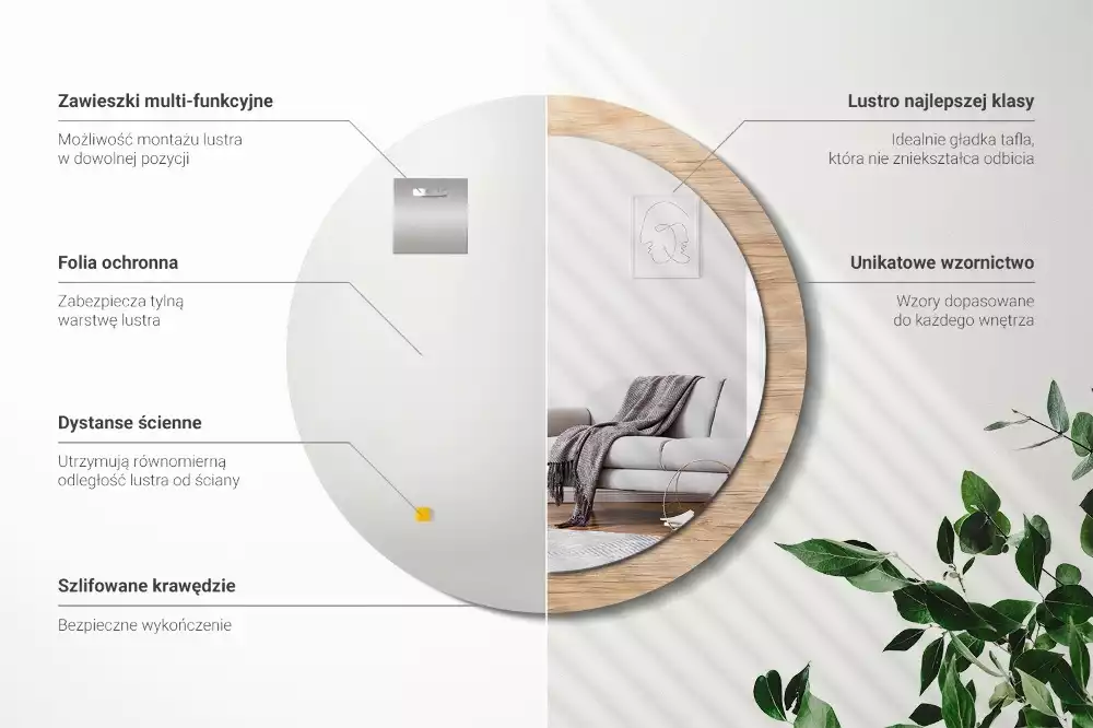 Miroir rond imprimé Bois