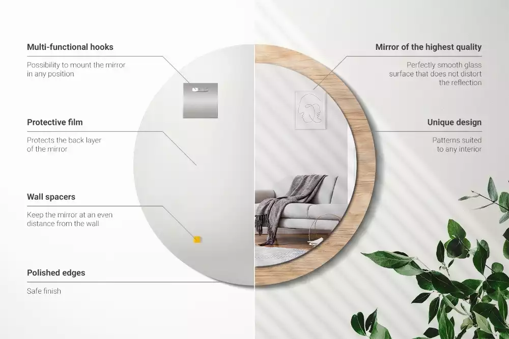 Miroir rond imprimé Bois