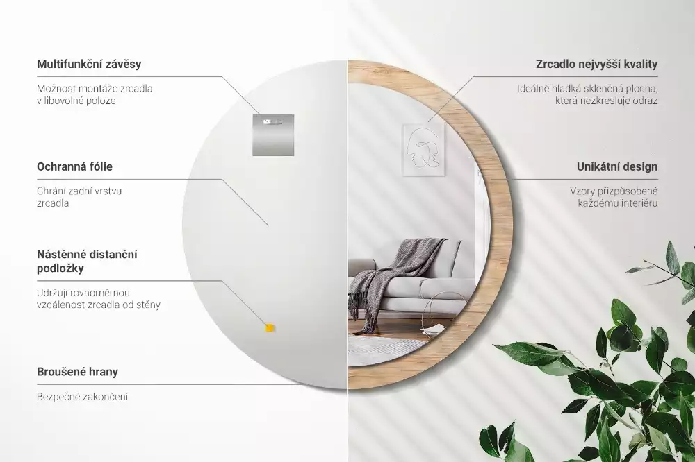 Miroir rond imprimé Bois