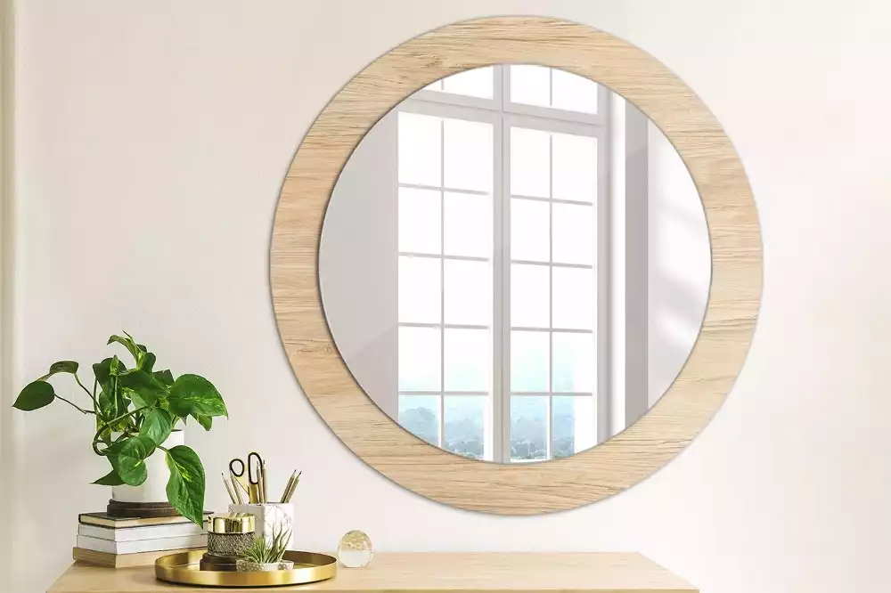 Miroir rond imprimé Bois