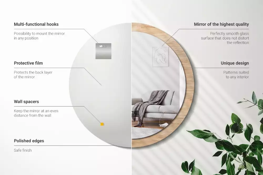 Miroir rond imprimé Bois