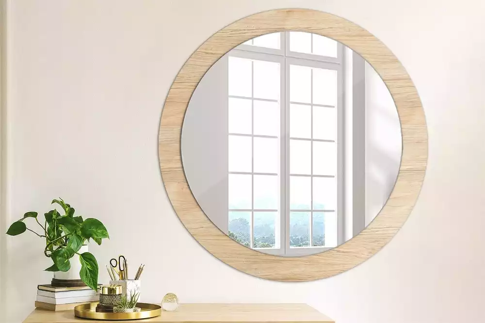 Miroir rond imprimé Bois