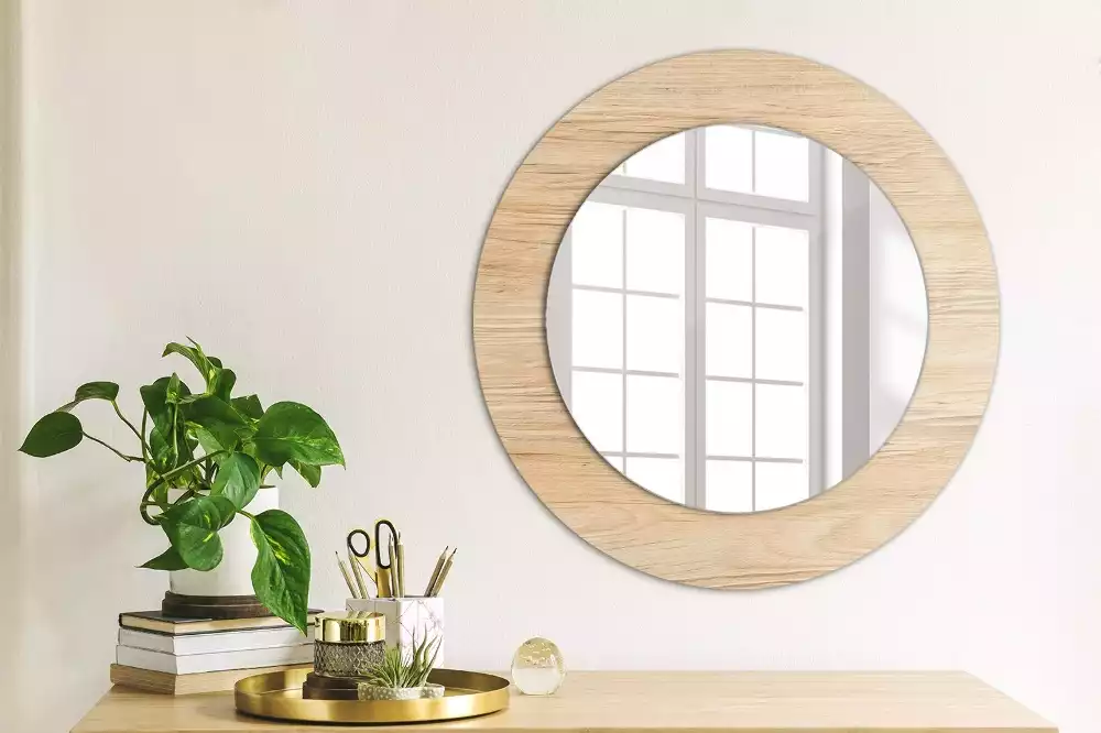 Miroir rond imprimé Bois
