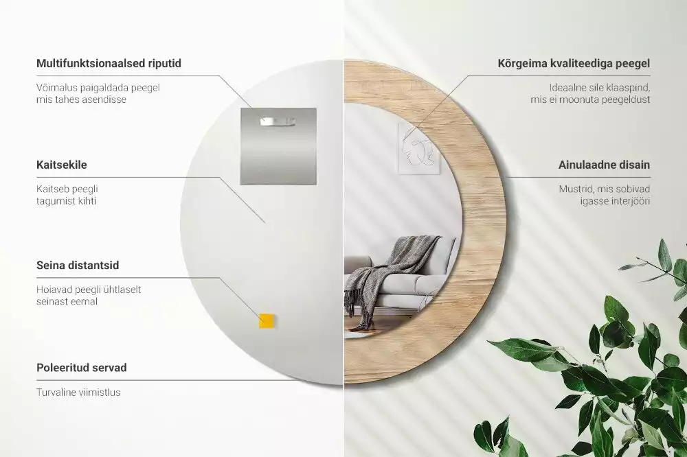 Miroir rond imprimé Bois