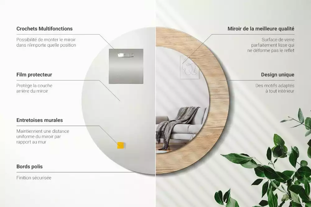 Miroir rond imprimé Bois
